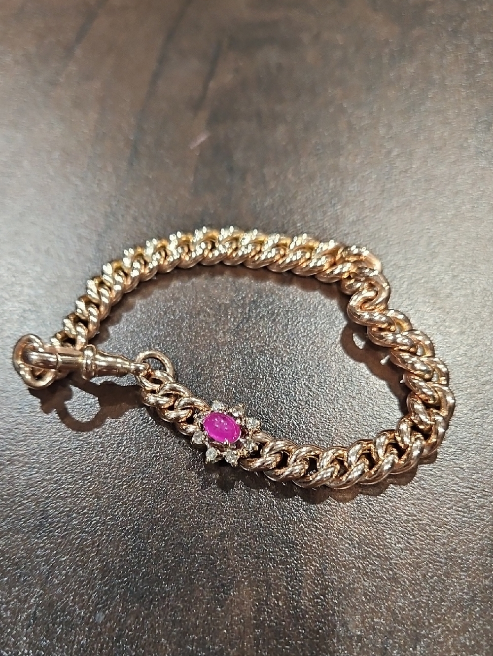 9k Gold Chain Bracelet with Natural Ruby Gem Accent